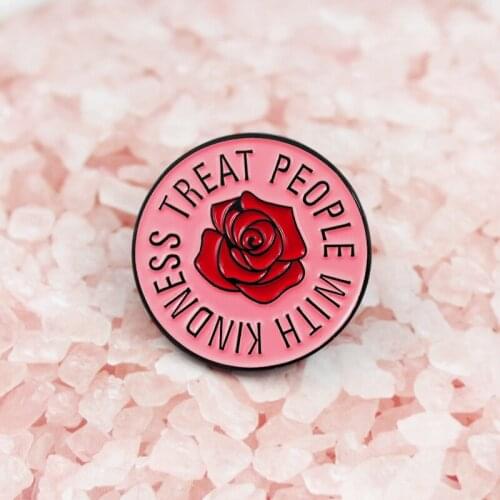 Cartoon Pink Geometric Round Enamel Brooch TREAT PEOPLE Flower Rose Alloy Badge Shirt Bag Pin Cute Sweet Accessories Jewelry
