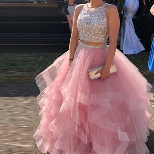 Sexy Party Dresses Sequin Beaded Backless Evening Dresses Black Girls Organza Prom Dresses Two-Piece Ball Gowns