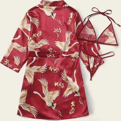 Sexy Underwear Set Bodysuit Women Lingerie Costume Sexy Split Pajamas Set Sexy Lace Silk Three Piece Suit Lencería Para Mujer