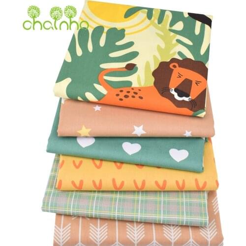 Chainho,Cartoon Jungle Animals Series,Printed Twill Cotton Fabric,For DIY Sewing Quilting Baby & Childrens Bed Clothes Material