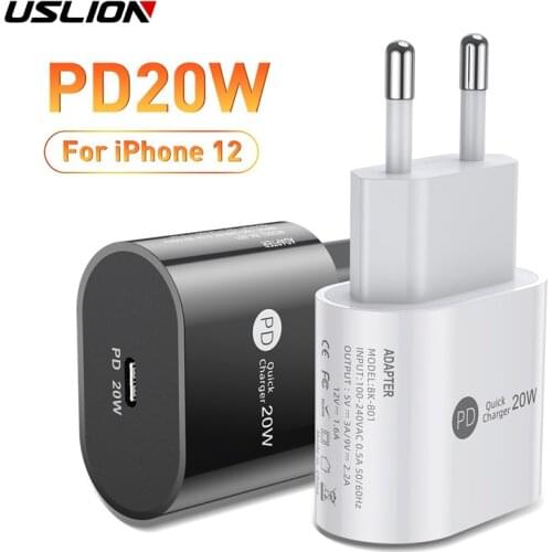 USLION Quick Charger PD Charger 1 Port Phone USB Fast charger For iPhone 12 pro 11 Xiaomi Huawei Wall Travel USB Charger Adapter