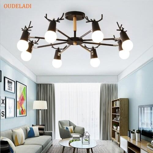 Nordic macaron antler chandelier simple modern LED chandeliers bedroom dining room iron and wood deer head ceiling lamp E27