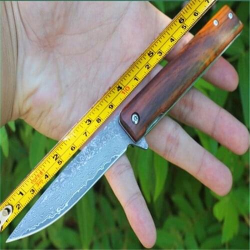 Damascus steel folding knife multifunctional folding knife small knife wooden handle cutter