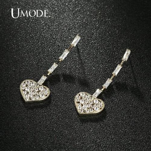 UMODE Drop Earrings Zirconia Crystal Heart-Shaped Hollow Earring for Elegant Women Wedding Jewelry Accessories UE0715