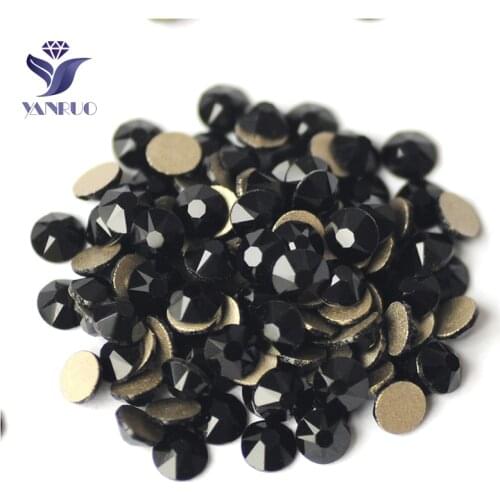 YANRUO 2088NoHF All Sizes Jet Flatback Glass Stones Non Hotfix Strass Crystal DIY Black Rhinestones For Nail Art Decorations