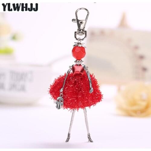 YLWHJJ band new women dress red doll keychain bag pendant fairy baby car girl key chain handmade fashion statement jewelry metal