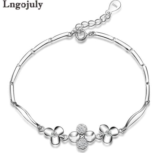 Fine Jewelry 925 Sterling Silver Bracelet For Women Trendy Lucky Clover Bracelets Bangles Real Solid Silver 925 Jewelry Gifts