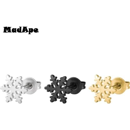 MadApe 316L Stainless Steel Snow Shape Earrings 2019 Fashion Simple Men & Women Classic Gold-color Stud Earrings 8mm