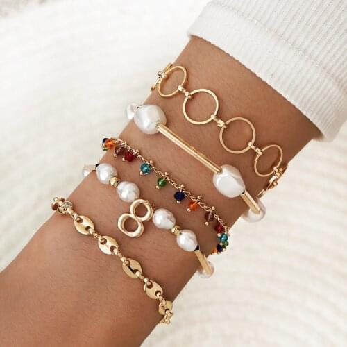 Bohemian Punk Gothic Pearl Lock BRACELET WOMEN Knot Flower Bracelet Womens Bracelet 2021 Fashion Gold Coin Jewelry