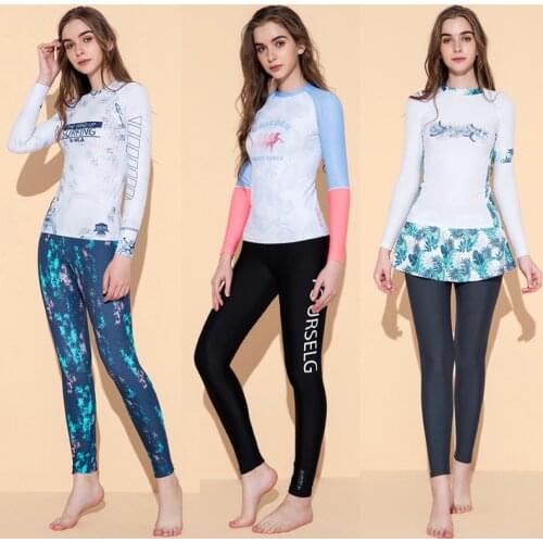 Women Quick-dry Swimsuit Sunscreen Anti-UV Surfing Snorkeling Diving Suit Wetsuit Two-piece Long Sleeve Swimming Suit for Female