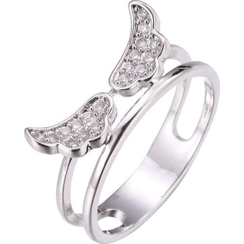 Women Ring With Micro-inlaid White Zircon Double-layer Rings Wing Shape Silver Plated Rings Fashion Charm Engagement Jewelry
