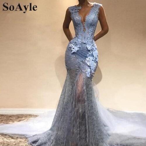 SoAyle Evening Dress Mermaid Lace Blue Formal Dress Dream Gowns Robe De Soiree Elegant