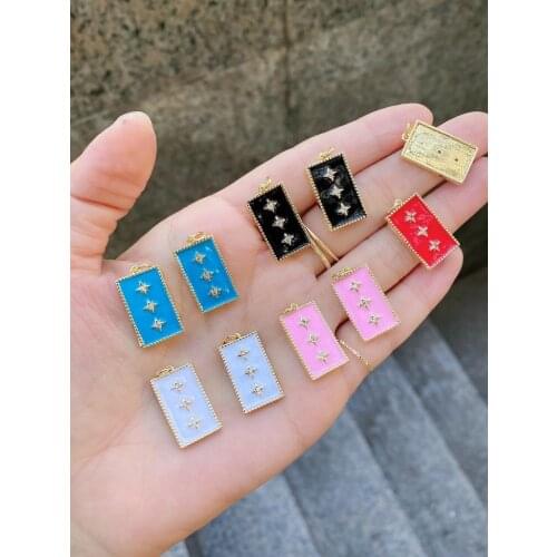 10Pcs 2021 New Design Colourful Rectangle Star Gold Enamel Statement Pendant For Women Dripping Oil Copper Jewelry