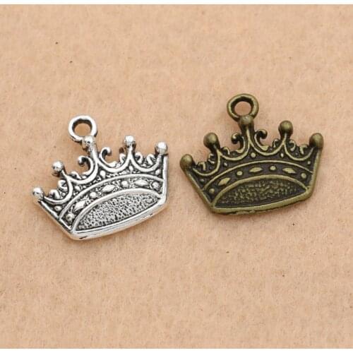 10pcs Antique Silver Plated Crown Charm Pendant fit Bracelet Necklace Jewelry DIY Making Accessories 16x18mm