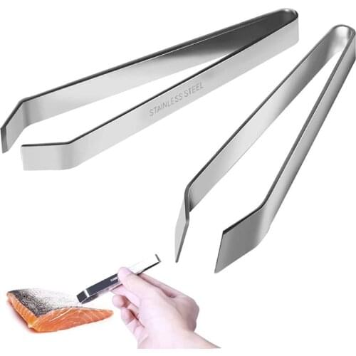 2pcs Stainless Steel Fish Bone Tweezers Flat Slant Tongs Pliers Hair Pliers Pin Bone Removal Tool for Debone Salmon Bass Catfish