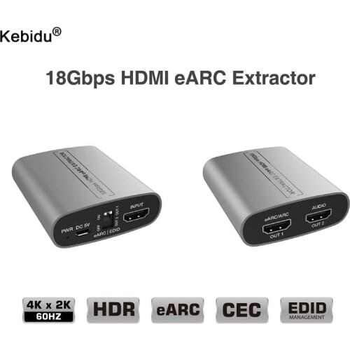 2K/4K/60Hz HDMI-compatible eARC Extractor 18Gbps Splitters Adapter Mini Audio Extractor ARC eARC loop for Amplifier Speaker HDTV