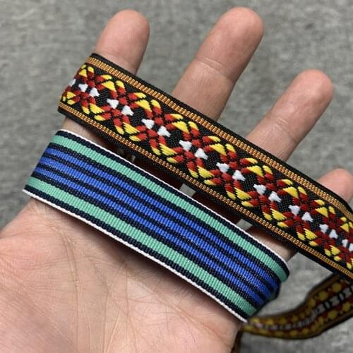 5 YARD 1 INCH 25MM Blue Lines And Red Yellow And White Circles Geometry Handmade Jacquard Ribbon Lace