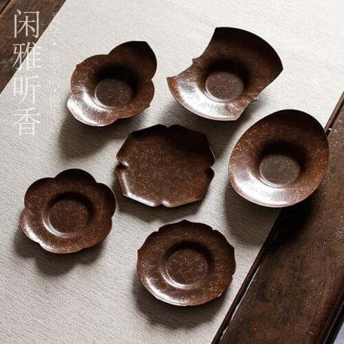 Antique red copper tea tray retro tea cup holder tea accessories cup coaster tea ceremony Kung Fu Tea Set Accessories