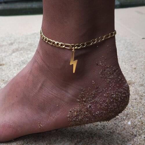 Stainless Steel Lightning Anklets Fashion Cuban Chain Accessory Summer Beach Anklet For Women Foot Jewelry Golden Color Feet NEW