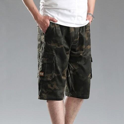 2020 Mens Pure Cotton Pockets Fashion Loose Cropped Trousers Summer Shorts Casual Pants Plus Size Breeches Camouflage two-color