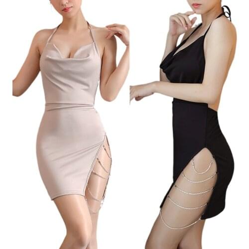 Black Grey Women Strap Mini Dress Chain Lace Up Cross Bandage Backless Bodycon Sexy Party Elegant 2021 Club Christmas Slim