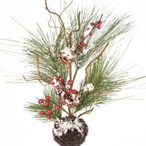 DIY Artificial Flower Red Christmas Berry Pine Cone With Holly Branches Mini Christmas Tree Decoration Home Decor Flower Craft