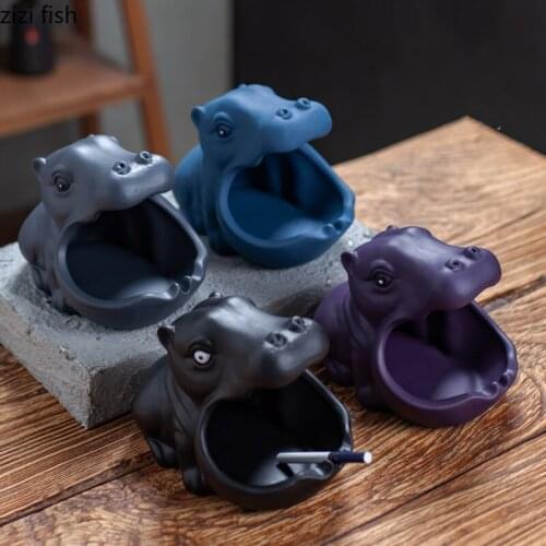 Home Cartoon Animals Ashtray Creative Ceramics Hippo Ashtray Living Room Office Desktop Ash Storage Box Key Grocery Storage Box