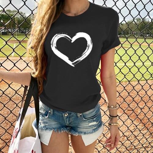 Women T-shirts Casual Harajuku Love Hearts Printed Tops Tee Summer O Neck Loose Tshirt Streetwear Short Sleeve Tshirt For Female