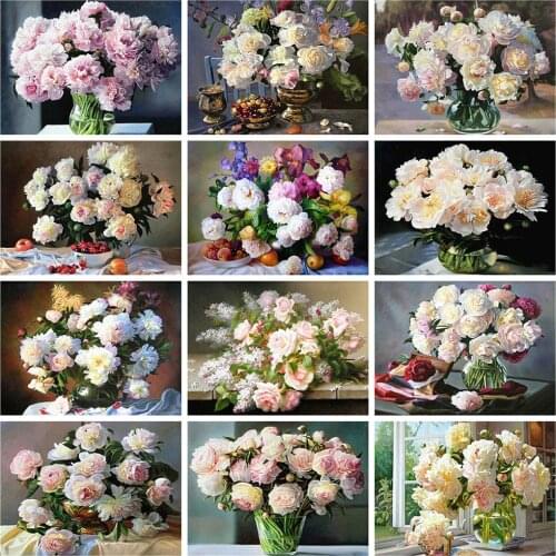 HUACAN 5d Diamond Painting Flower Mosaic Vase Home Decor DIY Diamond Embroidery Peony Handmade Gift