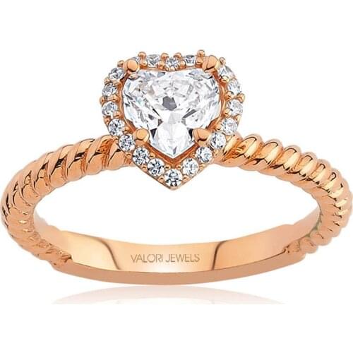Valori Jewels 0.75 Carat, Zirconia White Heart Gemstone, Rose Gold Plated, Sterling Silver Solitaire Ring