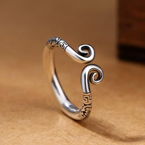 925 Sterling Silver Women Retro Ring Love You Ten Thousand Years Couple Ring Thai Silver Handmade Party Accessories
