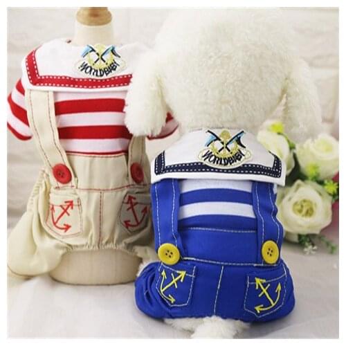 Dog Jumpsuit Pet Autumn and Winter Four Legged Clothing Puppy Dog Costumes Navy Uniform