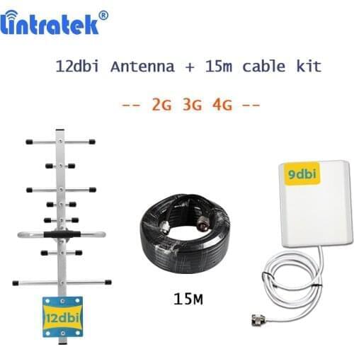 Lintratek Antenna Kit 12dbi Yagi Outdoor Antenna 9dbi Panel Indoor Antenna Long Cable Accessories Set for 2G 3G 4G Cellular Sign