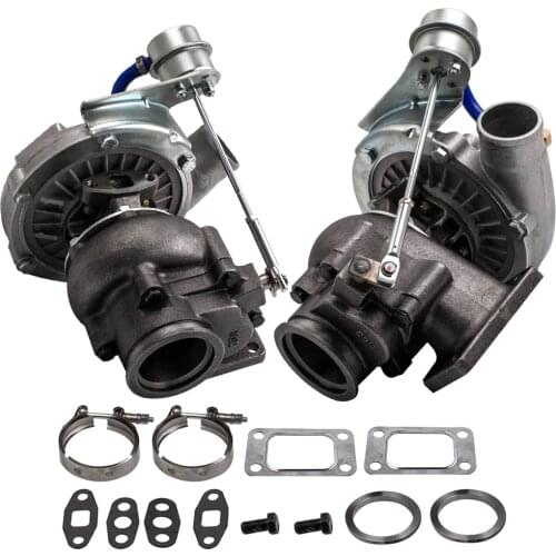 Maxpeedingrods Turbolader T3/T4 T04E V-BAND Turbocharger .63 A/R .5A/R Internal Wastegate Turbine Turbo Compressor 2pcs