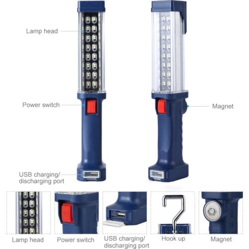 Powerful Working Flashlight Super Bright USB Rechargeable Magnetic Work Lamp Hanging Hook Built-in Battery Torch Light Outdoor
