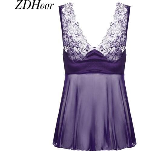 Mens Hot Exotic Babydoll Sissy Lingerie Deep V Lace Floral Mesh See-through Gay Mens Mini Dress Mens Sexy Sleepwear Nightwear