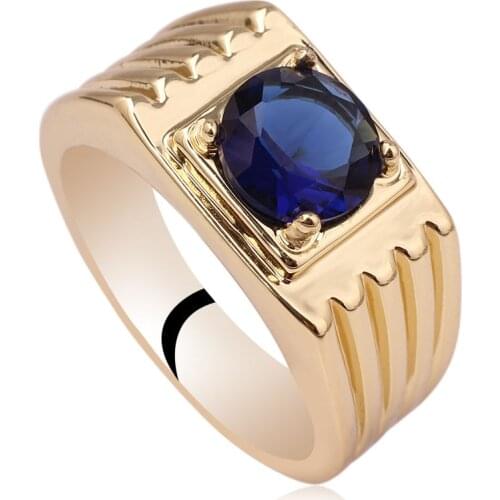 Men Jewelry Gold Color Men Solid Silver Ring 8.0mm Cubic Zirconia CZ Bague Homme Oro Chapado Multi Size10 to 13 R516G