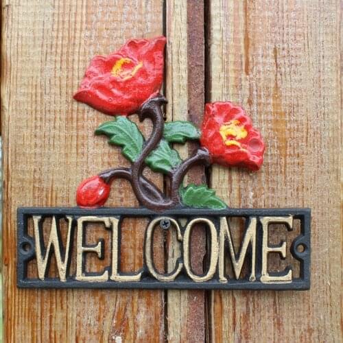 Outdoor Garden Courtyard Doorplate Wall Hanging Iron Welcome Welcome Card Garden Rose Decoration European Wall Hanging