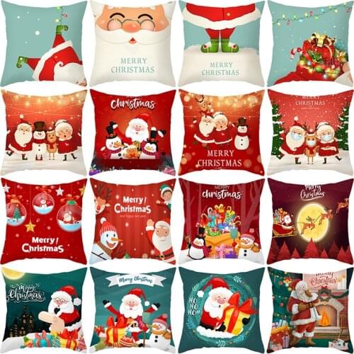 Christmas Cushion Cover 45x45 Santa Claus Pillow Covers Decorative Sofa Cushions Throw Pillows Polyester Pillowcases Home Decor