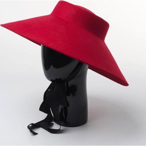 New Style 100% Wool Top Hat With Big Eaves For Fall And Winter Stage Catwalk Concave Felt Big Eaves Fedora Hat