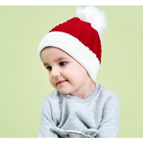 2021 New Hot Baby Christmas Knitted Hat Fur Ball 0-3T Cap Thicken Warm Winter Hat Solid Beanie For Baby Xmas Gifts