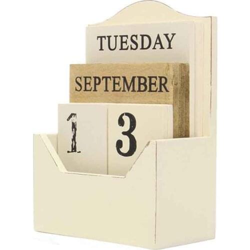 New-Wood Desk Calendar Retro Vintage Wood Block Perpetual Calendar Wooden Environmental Office Home Desk Decor Diy-White