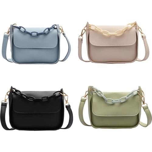 Solid Color Small PU Leather Crossbody Bags for Women 2020 Summer Acrylic Chain Lady Travel Shoulder Messenger Handbags