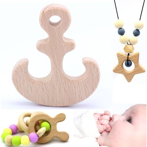 OlingArt 57*71MM 2pcs/lot beech wooden unfinished Anchor natural childrens toys DIY Organic Eco-friendly jewelry Making