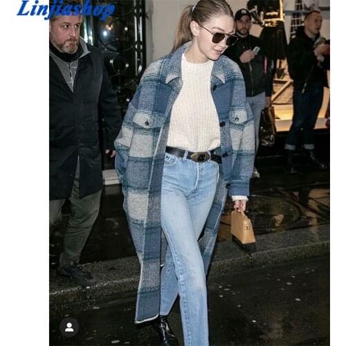 Linjiashop Autumn Winter trench Coats & Jackets Large Shape Brushed Pocket trench Womens Wool Blended fabric femme vestidos