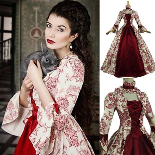 Cosplay Medieval Renaissance Gown Robe Palace Princess Dress Adults Vintage Evening Gown Lace Long Sexy Party Halloween Costume