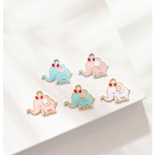 10Pcs Enamel Silver Plated Elephant Charm Pendant for Jewerly DIY Making Bracelet Women Necklace Earrings Accessories Findings