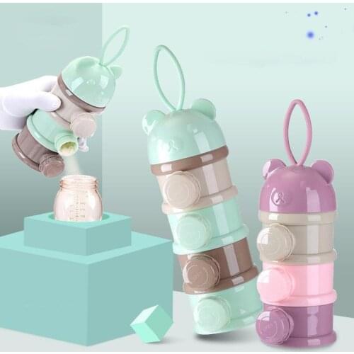 3 / 4 layers Bear Style Portable Baby Food Storage Box Essential Cereal Cartoon Infant Milk Powder Box Toddle Snacks Container