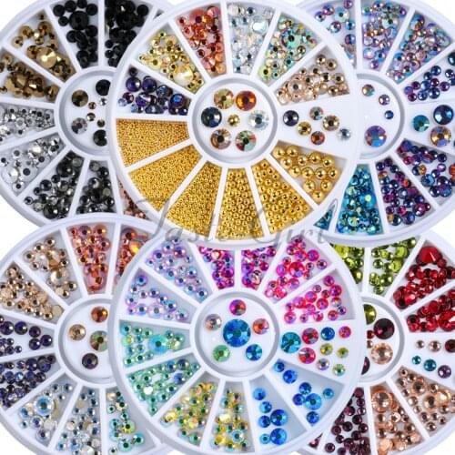 Mix Sizes 3D Nail Art Decorations Multi-colored Flat back Round Facets Diamond Acrylic In Wheel DIY Nails Accessories tools