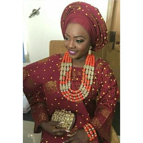 Luxury 4 Layers Real Nigerian Coral Beads Jewelry Set Big Coral Bead Heavy Bold Statement Bridal Necklace Set New CNR702